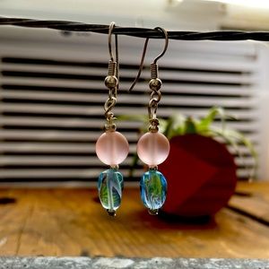 Light pink and blue dangle earrings